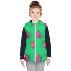 Strawberry Green Kids  Hooded Puffer Vest by WensdaiAmbrose