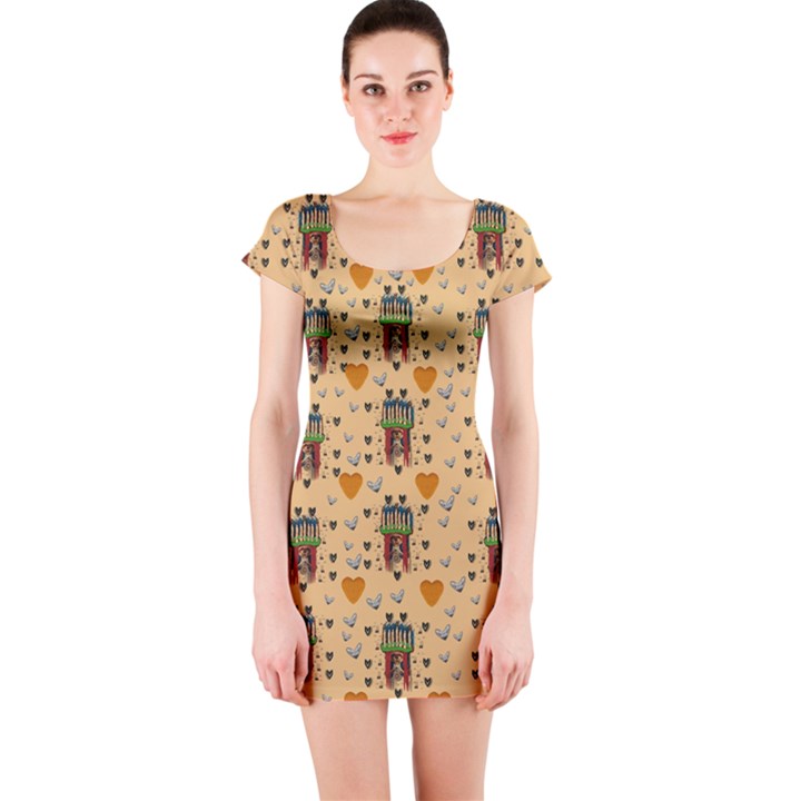 Sankta Lucia With Love And Candles In The Silent Night Short Sleeve Bodycon Dress