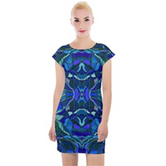 Abstract #8   I   Aqua Blues 6000 Cap Sleeve Bodycon Dress