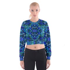 Abstract #8   I   Aqua Blues 6000 Cropped Sweatshirt by KesaliSkyeArt