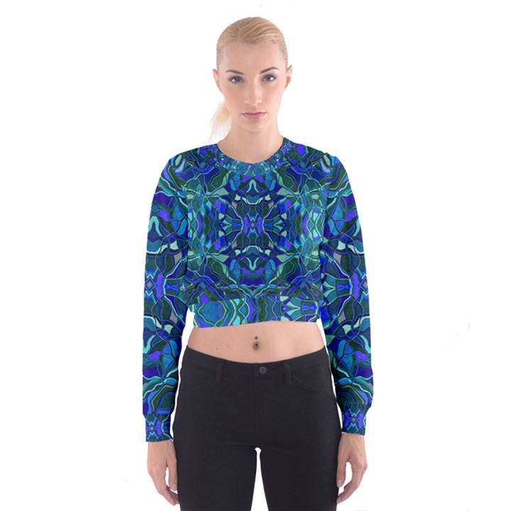 Abstract #8   I   Aqua Blues 6000 Cropped Sweatshirt