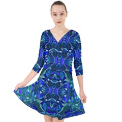 Abstract #8   I   Aqua Blues 6000 Quarter Sleeve Front Wrap Dress by KesaliSkyeArt