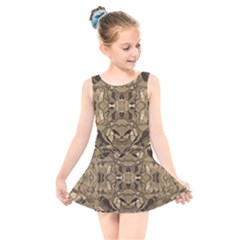 Abstract #8   I   Antiqued 6000 Kids  Skater Dress Swimsuit