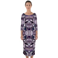 Abstract #8   I   Aquatic 6000 Quarter Sleeve Midi Bodycon Dress