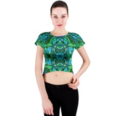 Abstract #8   I   Blues & Greens 6000 Crew Neck Crop Top by KesaliSkyeArt