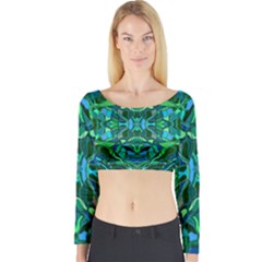 Abstract #8   I   Blues & Greens 6000 Long Sleeve Crop Top by KesaliSkyeArt