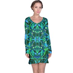 Abstract #8   I   Blues & Greens 6000 Long Sleeve Nightdress by KesaliSkyeArt