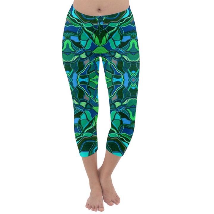 Abstract #8   I   Blues & Greens 6000 Capri Winter Leggings 