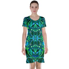 Abstract #8   I   Blues & Greens 6000 Short Sleeve Nightdress by KesaliSkyeArt