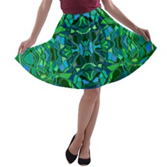 Abstract #8   I   Blues & Greens 6000 A-line Skater Skirt by KesaliSkyeArt