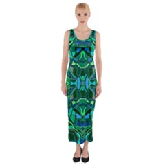 Abstract #8   I   Blues & Greens 6000 Fitted Maxi Dress by KesaliSkyeArt