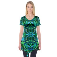 Abstract #8   I   Blues & Greens 6000 Short Sleeve Tunic  by KesaliSkyeArt