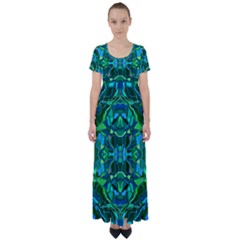 Abstract #8   I   Blues & Greens 6000 High Waist Short Sleeve Maxi Dress