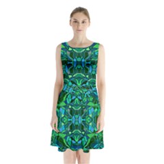 Abstract #8   I   Blues & Greens 6000 Sleeveless Waist Tie Chiffon Dress