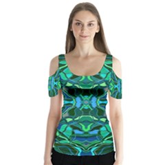 Abstract #8   I   Blues & Greens 6000 Butterfly Sleeve Cutout Tee 