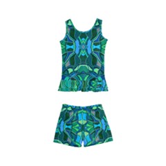 Abstract #8   I   Blues & Greens 6000 Kids  Boyleg Swimsuit