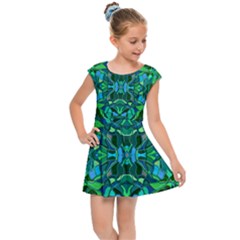 Abstract #8   I   Blues & Greens 6000 Kids  Cap Sleeve Dress