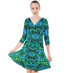 Abstract #8   I   Blues & Greens 6000 Quarter Sleeve Front Wrap Dress by KesaliSkyeArt