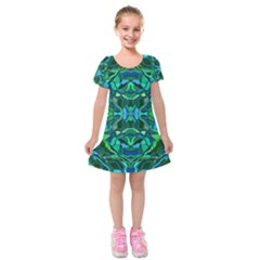 Abstract #8   I   Blues & Greens 6000 Kids  Short Sleeve Velvet Dress by KesaliSkyeArt