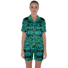 Abstract #8   I   Blues & Greens 6000 Satin Short Sleeve Pyjamas Set by KesaliSkyeArt