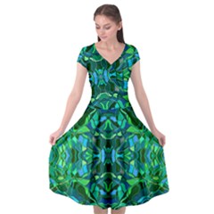 Abstract #8   I   Blues & Greens 6000 Cap Sleeve Wrap Front Dress by KesaliSkyeArt