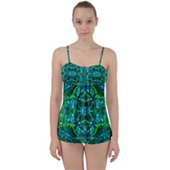 Abstract #8   I   Blues & Greens 6000 Babydoll Tankini Set by KesaliSkyeArt