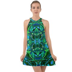 Abstract #8   I   Blues & Greens 6000 Halter Tie Back Chiffon Dress