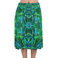 Abstract #8   I   Blues & Greens 6000 Velvet Flared Midi Skirt