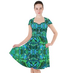 Abstract #8   I   Blues & Greens 6000 Cap Sleeve Midi Dress