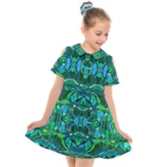 Abstract #8   I   Blues & Greens 6000 Kids  Short Sleeve Shirt Dress