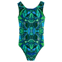 Abstract #8   I   Blues & Greens 6000 Kids  Cut-out Back One Piece Swimsuit by KesaliSkyeArt