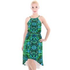 Abstract #8   I   Blues & Greens 6000 High-low Halter Chiffon Dress 