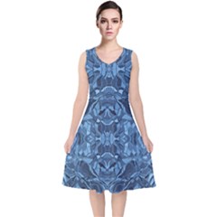 Abstract #8   I   Blues 6000 V-neck Midi Sleeveless Dress 