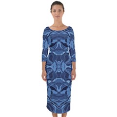 Abstract #8   I   Blues 6000 Quarter Sleeve Midi Bodycon Dress