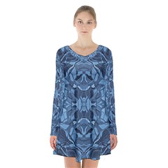 Abstract #8   I   Blues 6000 Long Sleeve Velvet V-neck Dress