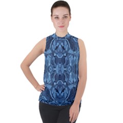 Abstract #8   I   Blues 6000 Mock Neck Chiffon Sleeveless Top