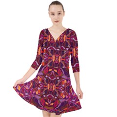 Abstract #8   I   Carmine 6000 Quarter Sleeve Front Wrap Dress by KesaliSkyeArt