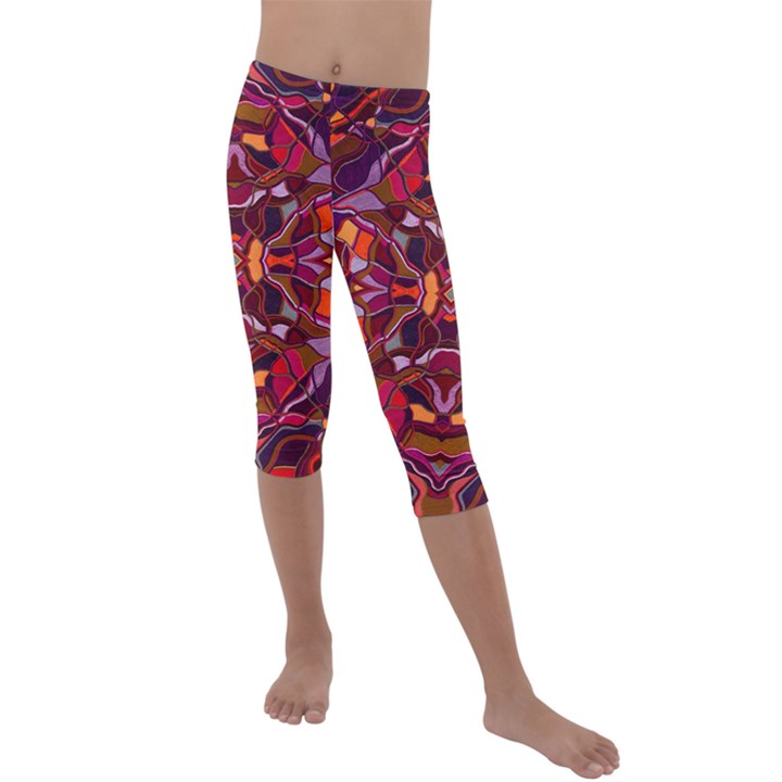 Abstract #8   I   Carmine 6000 Kids  Lightweight Velour Capri Leggings 