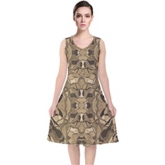 Abstract #8   Ii   Antiqued 6000 V-neck Midi Sleeveless Dress  by KesaliSkyeArt