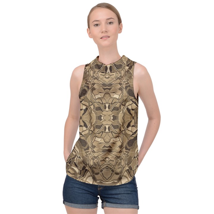 Abstract #8   Ii   Antiqued 6000 High Neck Satin Top