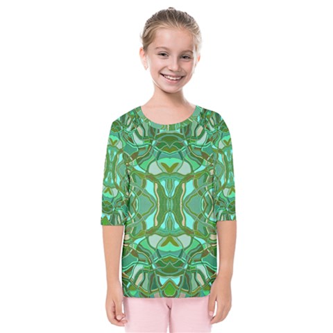 Abstract #8   Aqua Jungle 6000 Kids  Quarter Sleeve Raglan Tee by KesaliSkyeArt