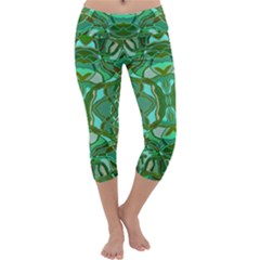 Abstract #8   Aqua Jungle 6000 Capri Yoga Leggings by KesaliSkyeArt