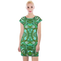 Abstract #8   Aqua Jungle 6000 Cap Sleeve Bodycon Dress