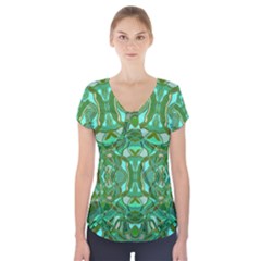 Abstract #8   Aqua Jungle 6000 Short Sleeve Front Detail Top by KesaliSkyeArt