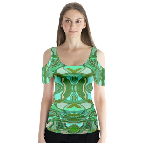 Abstract #8   Aqua Jungle 6000 Butterfly Sleeve Cutout Tee  by KesaliSkyeArt