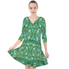 Abstract #8   Aqua Jungle 6000 Quarter Sleeve Front Wrap Dress by KesaliSkyeArt