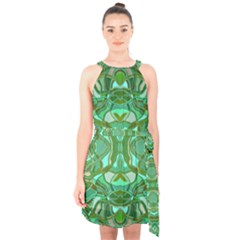 Abstract #8   Aqua Jungle 6000 Halter Collar Waist Tie Chiffon Dress by KesaliSkyeArt