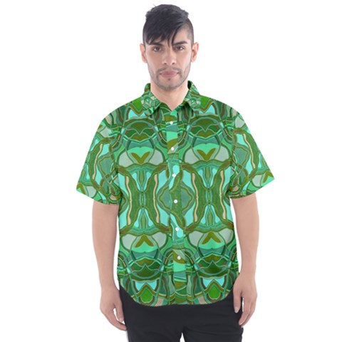 Abstract #8   Aqua Jungle 6000 Men s Short Sleeve Shirt by KesaliSkyeArt