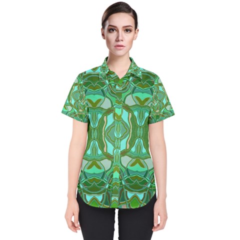 Abstract #8   Aqua Jungle 6000 Women s Short Sleeve Shirt by KesaliSkyeArt