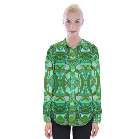 Abstract #8   Aqua Jungle 6000 Womens Long Sleeve Shirt by KesaliSkyeArt